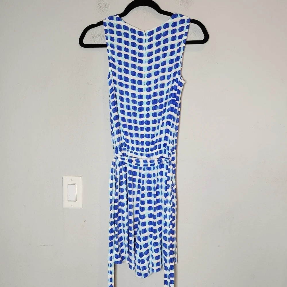 NWT Kate Spade Sleeveless Blue Island Stamp Romper belted pockets size L viscose
